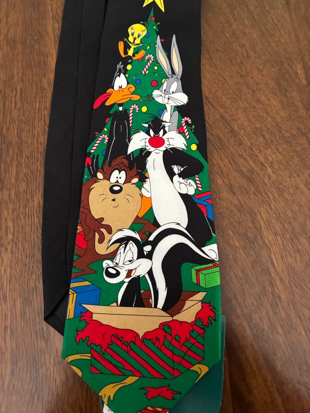 Black & Green Looney Tunes Christmas Tie - Bugs Bunny Sylvester Daffy Duck